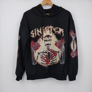 Romwe Men's Sinister Grunge Hoodie Black Poly Knit Streetwear Graphic Goth Sz M